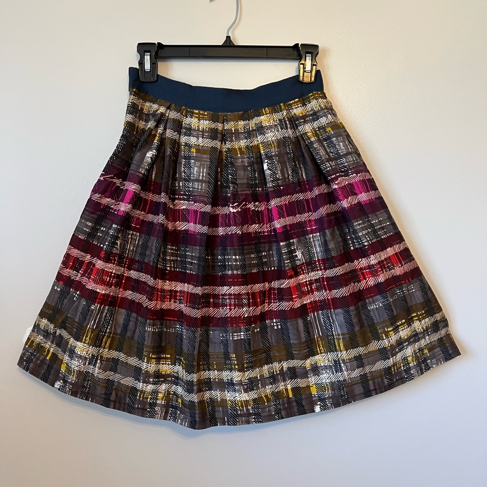 Trina Turk Tidepool Timber Frame Pleated Silk Skirt Ribbon Waist Size 0